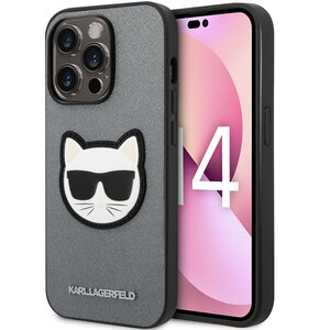 Etui KARL LAGERFELD Saffiano Choupette Head Patch do Apple iPhone 14 Pro Max Srebrny