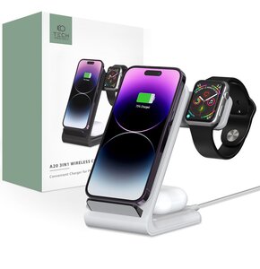 Ładowarka indukcyjna TECH-PROTECT QI15W-A20 3w1 Wireless Biały