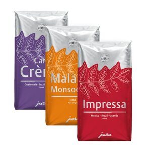 Kawa ziarnista JURA Cafe Crema Arabica, Malabar Moonsoned Indie Arabica, Impressa Blend 3 x 0.25 kg