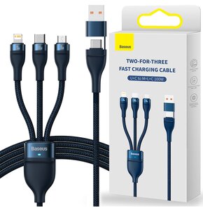 Kabel USB/USB-C - Micro USB/Lightning/USB-C BASEUS Flash II 100W 1.5 m Niebieski
