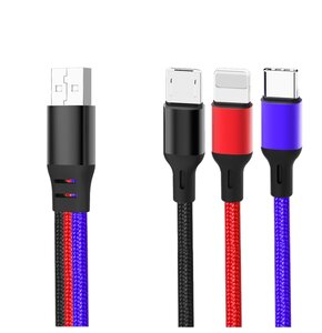 Kabel USB - Lightning/Micro USB/USB-C XO NB143 3w1 2.4A 1.2 m Wielokolorowy