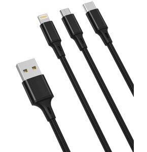 Kabel USB - Lightning/USB-C/microUSB XO 3w1 NB173 2,4A 1,2 m Czarny