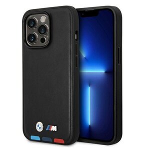 Etui BMW Leather Stamp Tricolor Magsafe do Apple iPhone 14 Pro Czarny