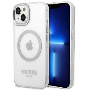 Etui GUESS Metal Outline MagSafe do Apple iPhone 14 Przezroczysto-srebrny