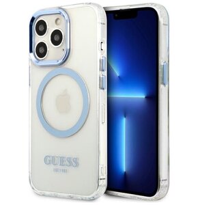 Etui GUESS Metal Outline MagSafe do Apple iPhone 13 Pro Przezroczysto-niebieski