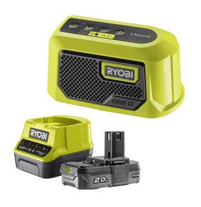 Głośnik mobilny RYOBI RBTM18-0 Czarno-zielony + Akumulator RYOBI ONE+ RC18120-120 2Ah 18V + ładowarka
