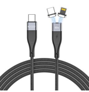 Kabel magnetyczny USB - Lightning/USB Typ-C TECH-PROTECT UltraBoost 2w1 PD60W/3A 1 m