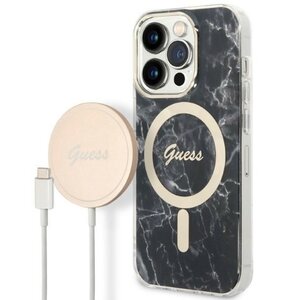 Etui GUESS Marble do Apple iPhone 14 Pro Czarny + Ładowarka MagSafe