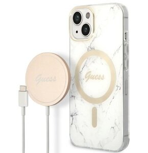 Etui GUESS Marble do Apple iPhone 14 Biały + Ładowarka MagSafe