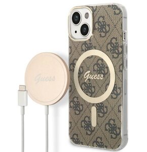 Etui GUESS 4G Print do Apple iPhone 14 Plus Brązowy + Ładowarka MagSafe