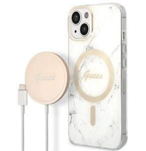 Etui GUESS Marble do Apple iPhone 14 Plus Biały + Ładowarka MagSafe