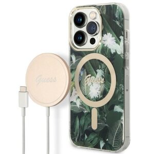Etui GUESS Jungle do Apple iPhone 14 Pro Zielony + Ładowarka MagSafe