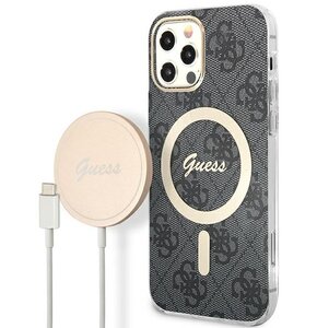 Etui GUESS 4G Print do Apple iPhone 12/12 Pro Czarny + Ładowarka MagSafe