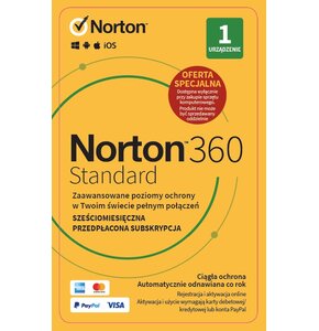 Antywirus NORTON 360 Standard 10GB 1 URZĄDZENIE 6 MIESIĘCY Kod aktywacyjny