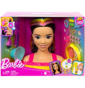 Lalka Barbie Color Reveal Głowa do stylizacji Neonowa tęcza Czarne włosy HMD81