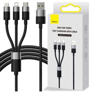 Kabel USB - Micro USB/USB-C/Lightning BASEUS StarSpeed 3w1 1.2 m Czarny