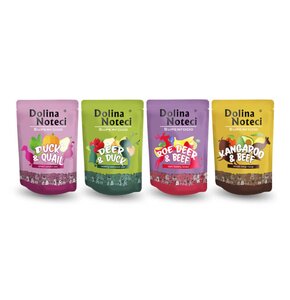 Karma dla psa DOLINA NOTECI Superfood z jeleniem i kaczką, kaczką i przepiórką, kangurem i wołowiną, sarną i wołowiną 4 x 300 g