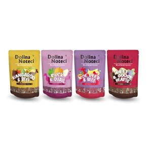 Karma dla psa DOLINA NOTECI Superfood z wołowiną i sercami gęsi, kaczką i przepiórką, kangurem i wołowiną, sarną i wołowiną 4 x 300g