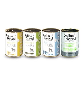 Karma dla psa DOLINA NOTECI Premium Perfect Care Recovery z wieprzowiną, Perfect Care Skin Support z kurczakiem, Perfect Care Weight Reduction z wieprzowiną, Light 4 x 400 g