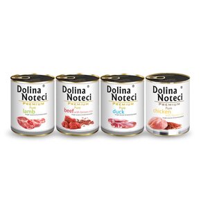 Karma dla psa DOLINA NOTECI Premium Pure bogata w jagnięcinę, kaczkę, kurczaka z ryżem, wołowinę z ryżem 4 x 800 g