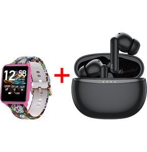 Smartwatch BEMI Kix-M Różowy + Słuchawki Tutti