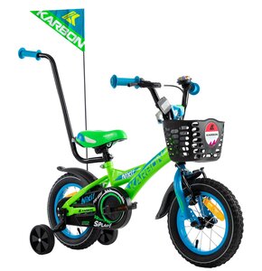 Rower dziecięcy KARBON Niki 12 cali dla chłopca Zielono-niebieski