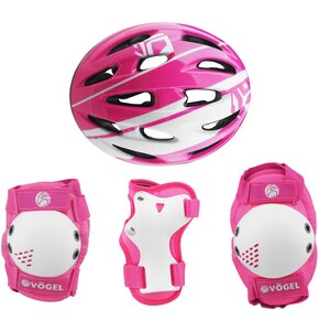 U Kask rowerowy VÖGEL VOK-450S Różowy dla dzieci (Rozmiar S) + Zestaw ochraniaczy
