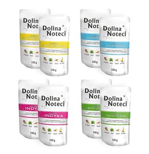 Karma dla psa DOLINA NOTECI Premium Dziczyzna, Premium Indyk, Premium Jagnięcina, Premium Kurczak 8 x 150 g