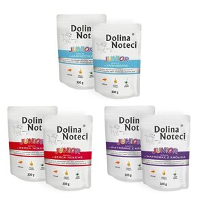 Karma dla psa DOLINA NOTECI Premium Junior bogata w jagnięcinę, serca wołowe, wątróbkę z królika 6 x 300 g