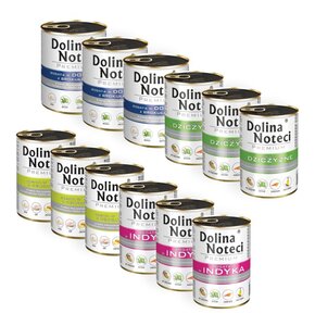 Karma dla psa DOLINA NOTECI Premium bogata w dorsza z brokułami, dziczyznę, gęś z ziemniakami, indyka 12 x 400 g