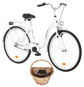 Rower miejski INDIANA Moena S1B 28 cali damski Biały + Koszyk wiklinowy na rower VÖGEL VKS-502 Stylowy
