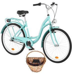 Rower miejski DAWSTAR Citybike S3B 26 cali damski Lazurowy + Koszyk wiklinowy na rower VÖGEL VKS-502 Stylowy
