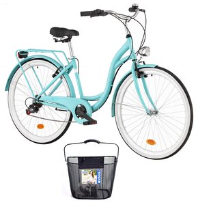 Rower miejski DAWSTAR Citybike S7B 28 cali damski Lazurowy + Koszyk na rower VÖGEL VKS-102 Click Stalowy