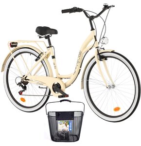Rower miejski DAWSTAR Citybike S7B 28 cali damski Cappuccino + Koszyk na rower VÖGEL VKS-102 Click Stalowy