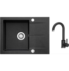 Zlewozmywak jednokomorowy z ociekaczem ICEBERG San ZZB1411ABM Onyx 50x59 + Bateria