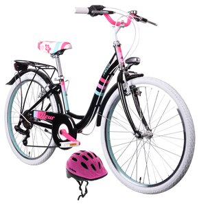 Rower młodzieżowy MBM Fleur 24 cali dla dziewczynki Czarny + Kask rowerowy VÖGEL VKA-920G Różowy dla Dzieci (rozmiar XS)