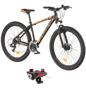 Rower górski MTB INDIANA X-Enduro 2.7 M19 27.5 cala męski Czarno-pomarańczowy + Lampka rowerowa ROCKBROS RP11BR