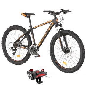 Rower górski MTB INDIANA X-Enduro 2.7 M17 27.5 cala męski Czarno-pomarańczowy + Lampka rowerowa ROCKBROS RP11BR