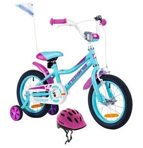 Rower dziecięcy INDIANA Roxy Kid 14 cali dla dziewczynki Turkusowy + Kask rowerowy VÖGEL VKA-920G Różowy dla Dzieci (rozmiar XS)
