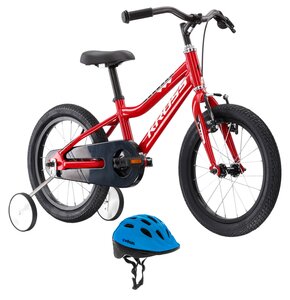 Rower dziecięcy KROSS Racer 4.0 16 cali dla chłopca Czerwono-biało-czarny + Kask rowerowy VÖGEL VKA-920B Niebieski dla Dzieci (rozmiar XS)