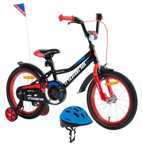 Rower dziecięcy INDIANA Rock Kid 16 cali dla chłopca Czarny + Kask rowerowy VÖGEL VKA-920B Niebieski dla Dzieci (rozmiar XS)