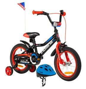Rower dziecięcy INDIANA Rock Kid 14 cali dla chłopca Czarny + Kask rowerowy VÖGEL VKA-920B Niebieski dla Dzieci (rozmiar XS)