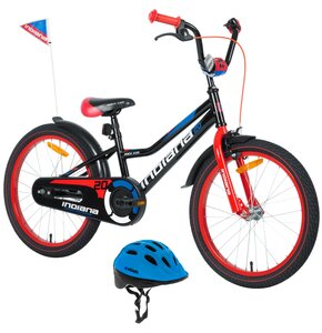Rower dziecięcy INDIANA Rock Kid 20 cali dla chłopca Czarny + Kask rowerowy VÖGEL VKA-920B Niebieski dla Dzieci (rozmiar XS)