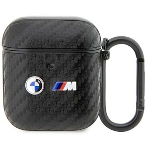 Etui na słuchawki BMW Carbon Double Metal Logo do Apple AirPods 1/2 Czarny