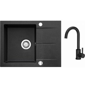 Zlewozmywak jednokomorowy z ociekaczem ICEBERG San ZZB1411ABB Onyx 50x59 + Bateria
