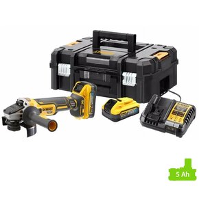 Szlifierka kątowa akumulatorowa DEWALT DCG409H2T + Zestaw startowy (2x aku 5Ah, ładowarka) + kufer + osprzęt