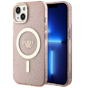 Etui GUESS Glitter Gold MagSafe do Apple iPhone 14 Plus Różowy