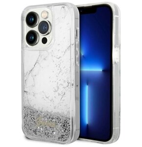 Etui GUESS Liquid Glitter Marble do Apple iPhone 14 Pro Biały