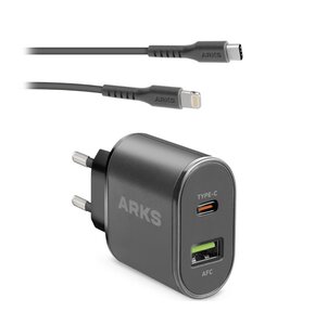 Ładowarka sieciowa ARKS ARTRPD25W 25W Czarny + Kabel USB Typ C - Lightning ARKS 1 m Czarny