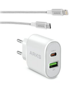 Ładowarka sieciowa ARKS ARTRPD20W 20W Biały + Kabel USB Typ C - Lightning ARKS 1 m Biały